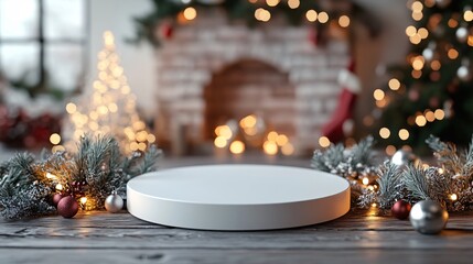 White xmas pedestal with golden lights