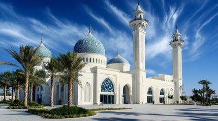Obraz premium A stunning photograph of the grand white and gold mosque