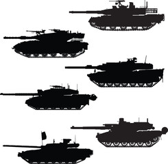 Silhouette of Main battle tank, war and army symbol. isolated vector image for military concepts 

