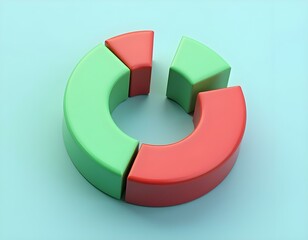 3D render of a red and green bar chart icon, showcasing three vertical bars of varying heights, isolated on a transparent background cutout, with a light gradient effect to enhance colors ia