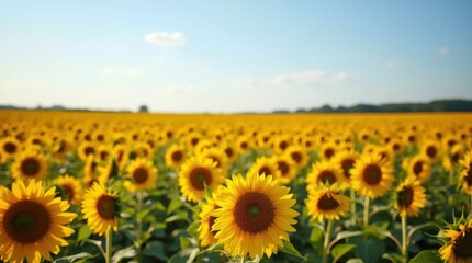 Fototapeta premium Expansive Sunflower Field in Full Bloom