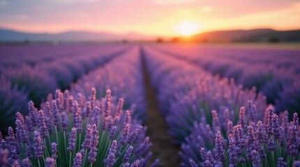 Obraz premium Tranquil Lavender Field at Dusk