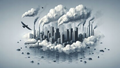 Bird Perched in Polluted Industrial Town