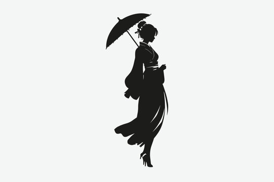 high quality, logo style, Yabusame, black sumi-e silhouette of a beautiful woman