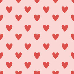 Simple heart seamless pattern. Valentine's day with colorful hearts. Endless ornament with beautiful hearts for Valentine's Day. Red and pink. Suitable for gift wrap or greeting card.