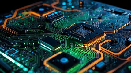 Fototapeta premium Futuristic AI Circuit Board with Glowing Nodes and Digital Connections