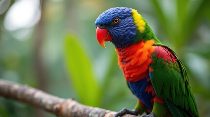 Naklejka premium Vibrant Rainbow Parrot on Tree Branch