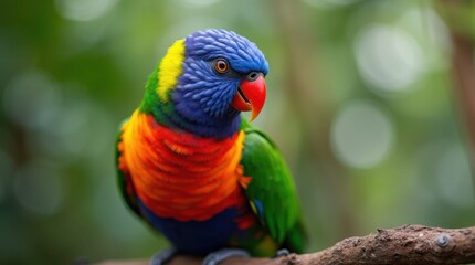 Vibrant Rainbow Parrot on Tree Branch