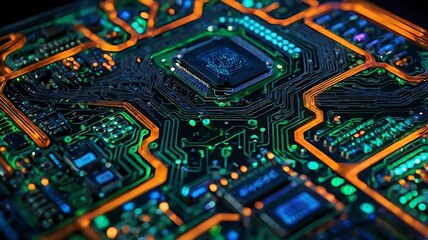 Obraz premium Futuristic AI Circuit Board with Glowing Nodes and Digital Connections