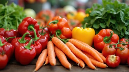 Colorful Peppers and Carrots at a Vibrant Farmers Market