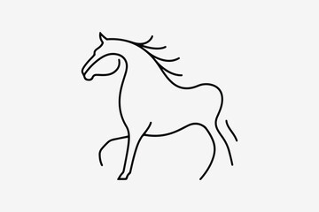 : Create a minimalist and distinctive black HORSE illustration with Black outlines
