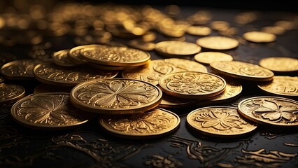 "A collection of coins featuring the word 'Dollar' at the top."