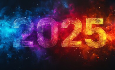 Rainbow-Colored 2025 Floating in Space.