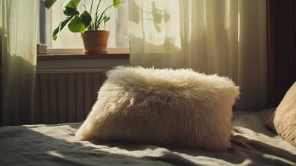 Fluffy Soft Pillow on Neat Minimalist Bed