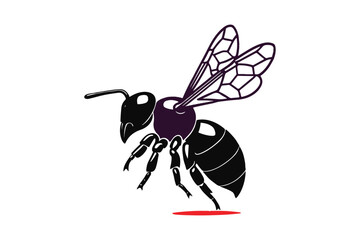 distinctive black bee illustration with white outlines