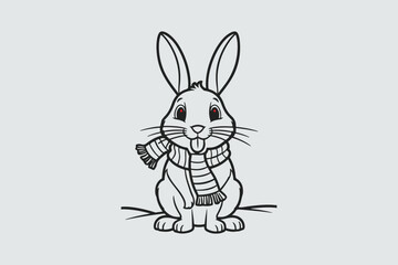 Coloring page of a rabbit with a scarf