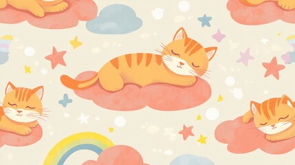 Naklejka premium Adorable orange cats sleep soundly on fluffy clouds