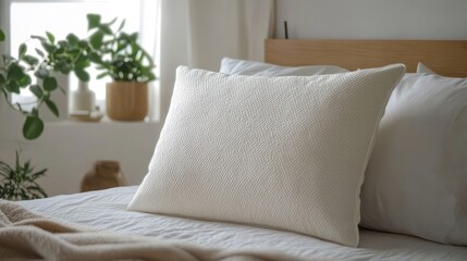 Soft Pillow with Subtle Pattern on a Cozy Bed