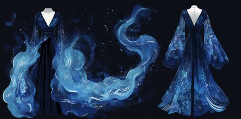 Obraz premium Celestial Blue Gown Design Fashion Illustration