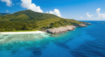 Fototapeta premium Tropical island paradise with crystal clear waters lush greenery