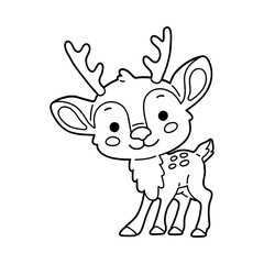 vector illustration of cute cartoon deer character for children, coloring and scrap book