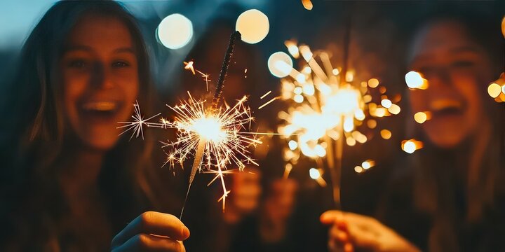 A close-up shot of glowing sparklers held by friends, capturing the joy and excitement of Independence Day.
