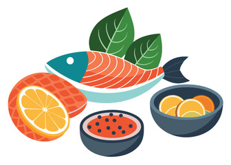 salmon-fish-raw-steaks-and-caviar-icons-set-isolat (1).eps