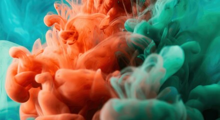 Fototapeta premium Vivid turquoise coral abstract ink swirls in water