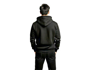 Fototapeta premium Back view of person wearing black hoodie on transparent background.