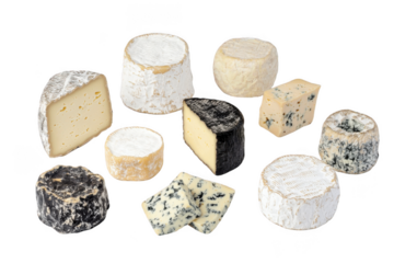 Various kinds of cheeses isolated on a white background background.