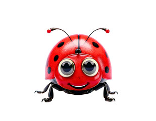 Fototapeta premium Bright red cartoon ladybug with big eyes and a cheerful face on a clear background