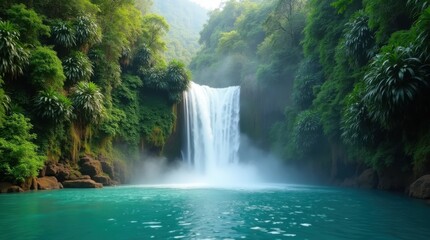 Breathtaking Tropical Waterfall Cascading into Crystal-Clear Pool