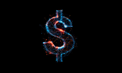 Fototapeta premium Dollar sign low poly technology background with abstract polygonal digital design