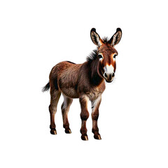 Fototapeta premium Brown donkey standing on a transparent background in a playful pose