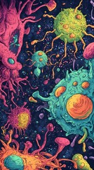 Colorful Abstract Cellular Organisms Cosmic Dance