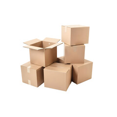Fototapeta premium Several open Carton boxes on transparent background, PNG