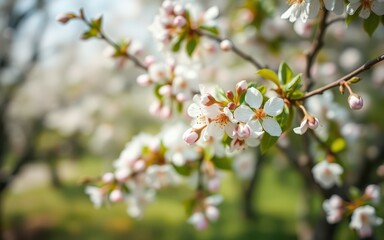 Obraz premium Blooming cherry blossoms create a picturesque spring landscape in a serene park setting