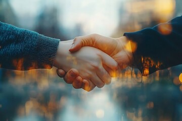 Glowing Green Handshake Abstract Background