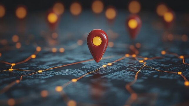 3D Map with Location Pins and Network Lines in GIS Visualization