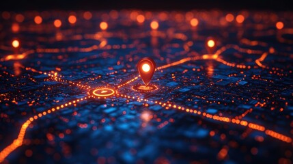 Digital Map with Location Pins and Network Lines for GIS Analysis