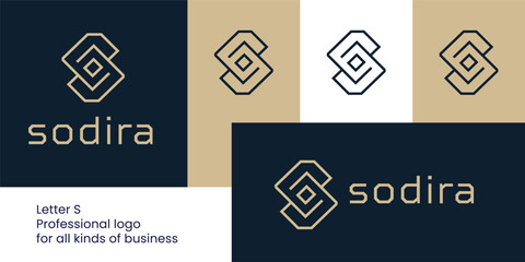 Elegant Letter S Logo with Spiral Motif, Diamond Center, and Maze Design for Creative Firms