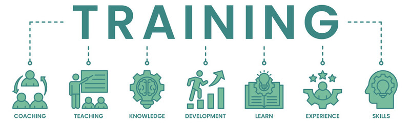 Training banner web icon vector illustration concept for education with icon of coaching, teaching, knowledge, development, learning, experience, and skills