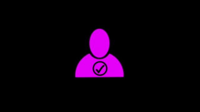 Profile with check mark icon. user account accepted symbol black background.