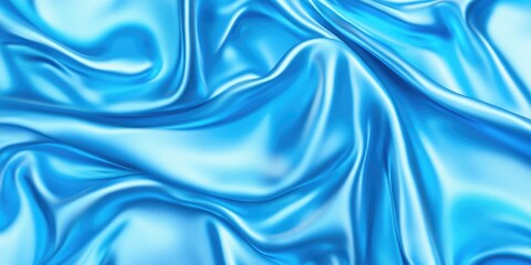 Obraz premium Abstract flowing silk fabric texture, beautiful draped shimmering satin background in bright sky blue