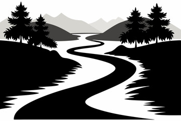 River Flow Silhouette Vector on White