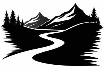 River Flow Silhouette Vector on White