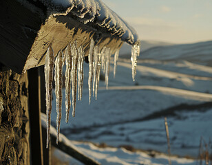 Icicles on Winter Roof
