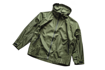 Mens green rain jacket on white backgroundsional