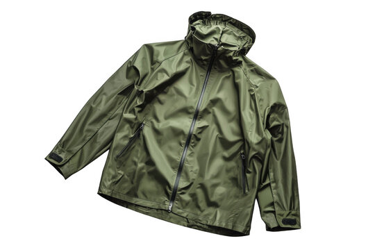 Mens green rain jacket on white backgroundsional