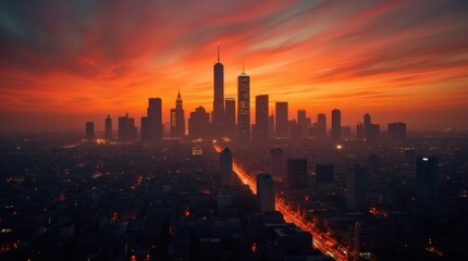Fototapeta premium Silhouetted Skyscrapers at Sunset